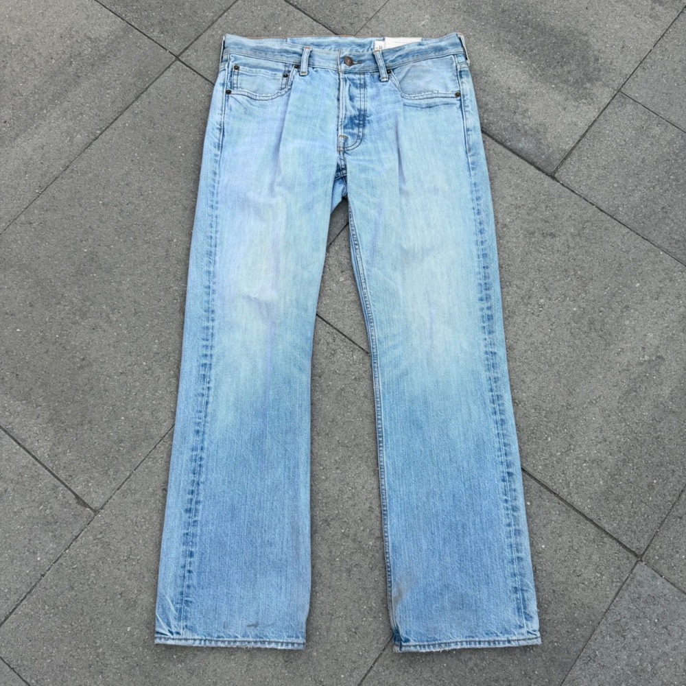 Hollister Mens Light Wash Straight Leg Button Fly Denim Jeans Blue 32x30